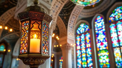 Obraz premium Illuminated Stained Glass Mosque Lantern Candle