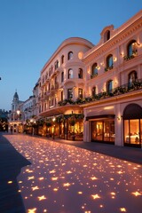 Fototapeta premium Enchanting Evening Street Lights and Elegant Architecture in Holiday Setting