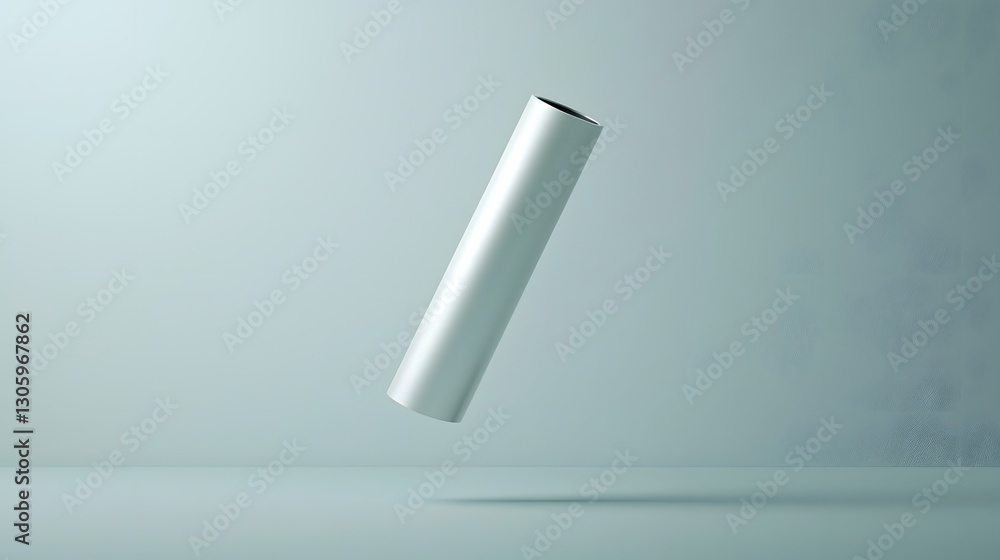 Poster matte silver aluminum tube with a blank body floating against a light grey background minimalist cle