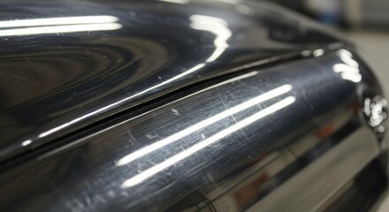 Damaged Car: The close-up of a heavily damaged car hood, highlighting the severity of the impact and the resulting dents and scratches 