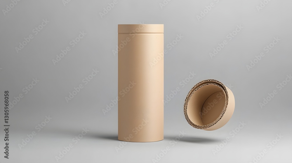Aufkleber matte kraft cardboard cylinder container floating on clean gray studio background minimalist packagi