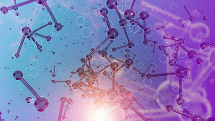 3D rendering molecules. Atoms background. Medical background for banner or flyer. Molecular structure at the atomic level. biotechnology, scientific innovation.