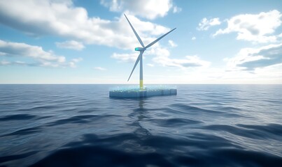 Massive offshore floating wind turbine platform image showcasing renewable energy technology.