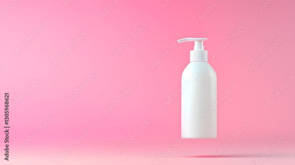 Poster matte white plastic pump bottle with clean cylindrical shape floating on soft gradient background pr