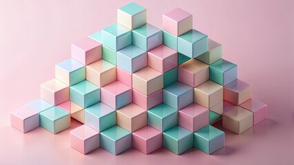 Obraz premium Geometric cubes on a soft pastel pink background with subtle gradient effect, contemporary style, vibrant color palette