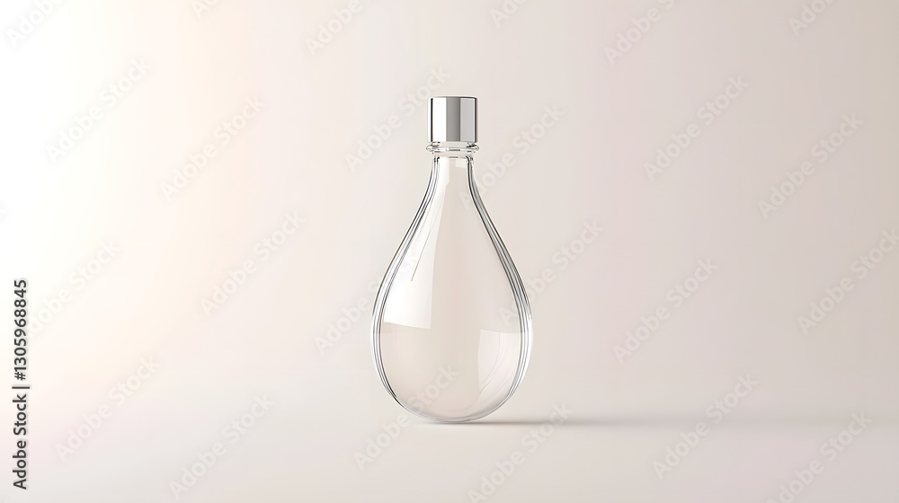 Aufkleber minimalist and elegant teardrop shaped glass bottle with silver screw cap floating on a serene light