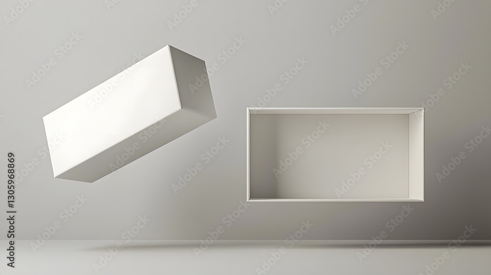 Poster Minimal and Elegant White Rectangular Floating Box with Sharp Edges on a Simple Light Gray Background   Abstract 3D Rendered Digital Composition