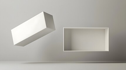 Minimal and Elegant White Rectangular Floating Box with Sharp Edges on a Simple Light Gray Background   Abstract 3D Rendered Digital Composition