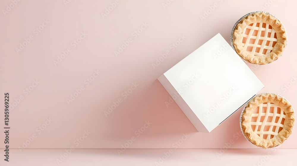 Poster minimalist white pie box with sleek and blank exterior design floating on soft pastel colored backgr