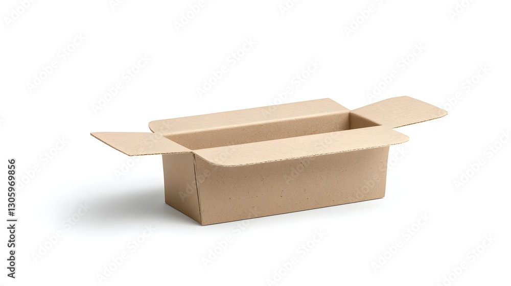 Poster photo of a biodegradable molded pulp box in soft neutral earth tones isolated on a clean white backg