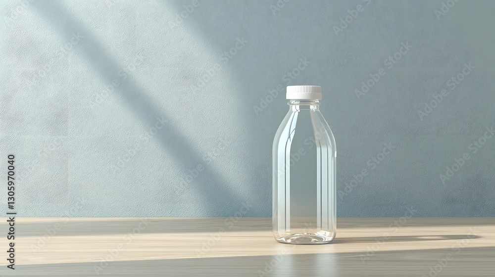 Poster photo of a clear pet plastic squeeze bottle with a flip top cap simple and unbranded in a minimalist