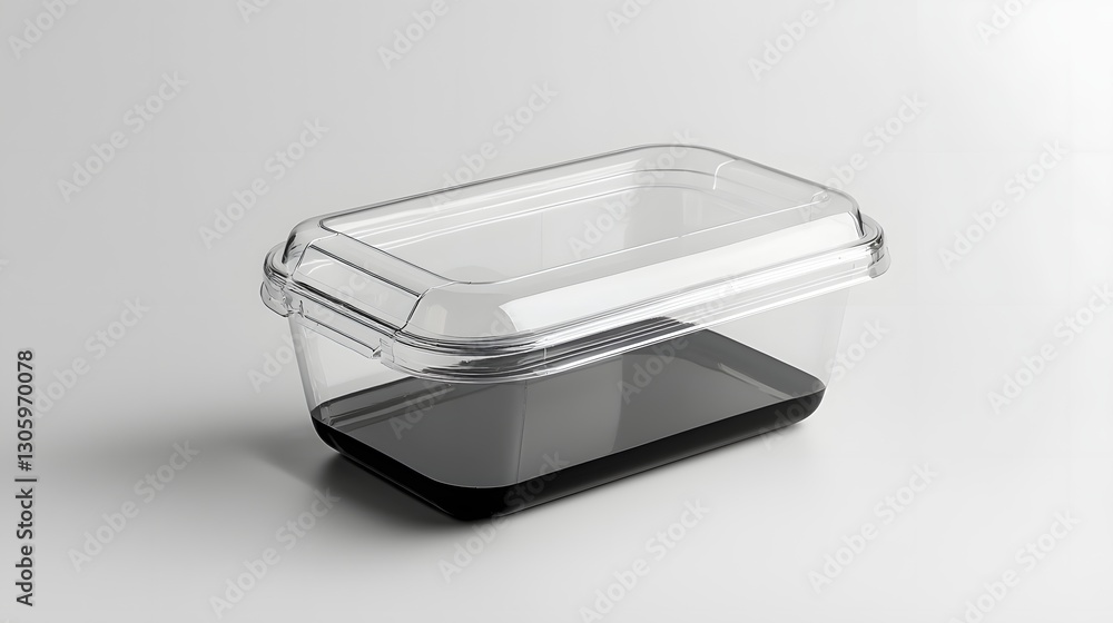 Aufkleber photo of a clear plastic clamshell container with no labels isolated on a clean white or grey background  The container is transparent simple and minimalist in design showcasing the product inside