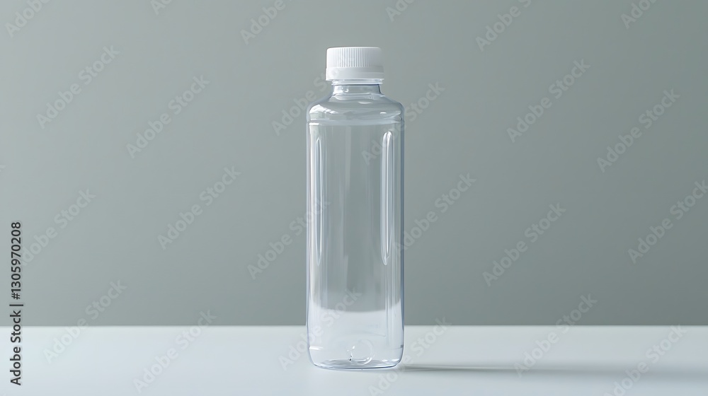 Aufkleber photo of a clear transparent pet plastic squeeze bottle with a minimalist flip top cap in a simple u