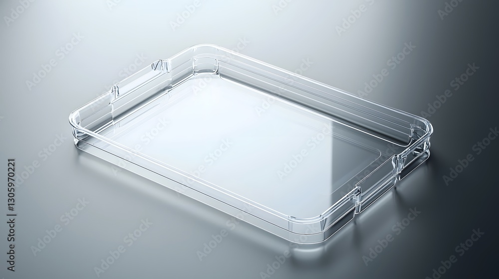 Aufkleber photo of a clear transparent plastic food tray or container with a simple flat design and no visible