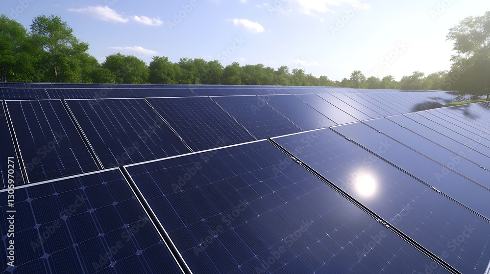 Aufkleber aerial view of a massive solar panel farm utilizing advanced photovoltaic technology.
