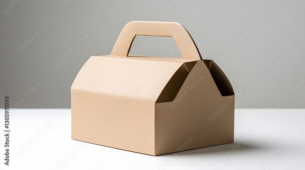 Poster photo of a kraft paper cake box with a natural brown tone and a simple minimalist handle the empty b