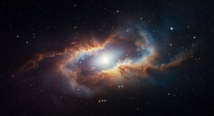Nebula's Embrace: A captivating, photorealistic view of a nebula, a celestial cloud of interstellar gas and dust, swirling with vibrant colors. 