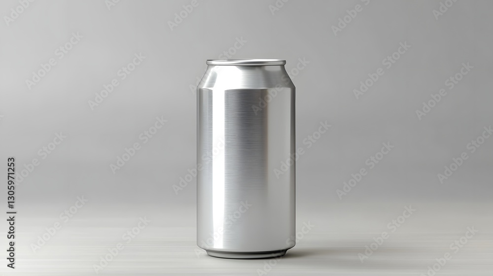 Poster photo of a matte silver aluminum soda can with a seamless smooth finish and a glossy top cap the can