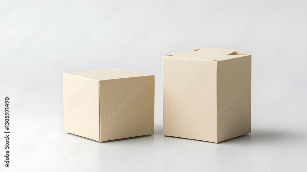 Poster photo of a minimalist paper carton or box with a flat top in a plain off white or beige color the si