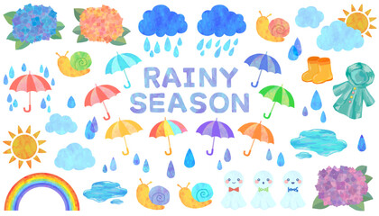 梅雨のイラストセット ベクター素材