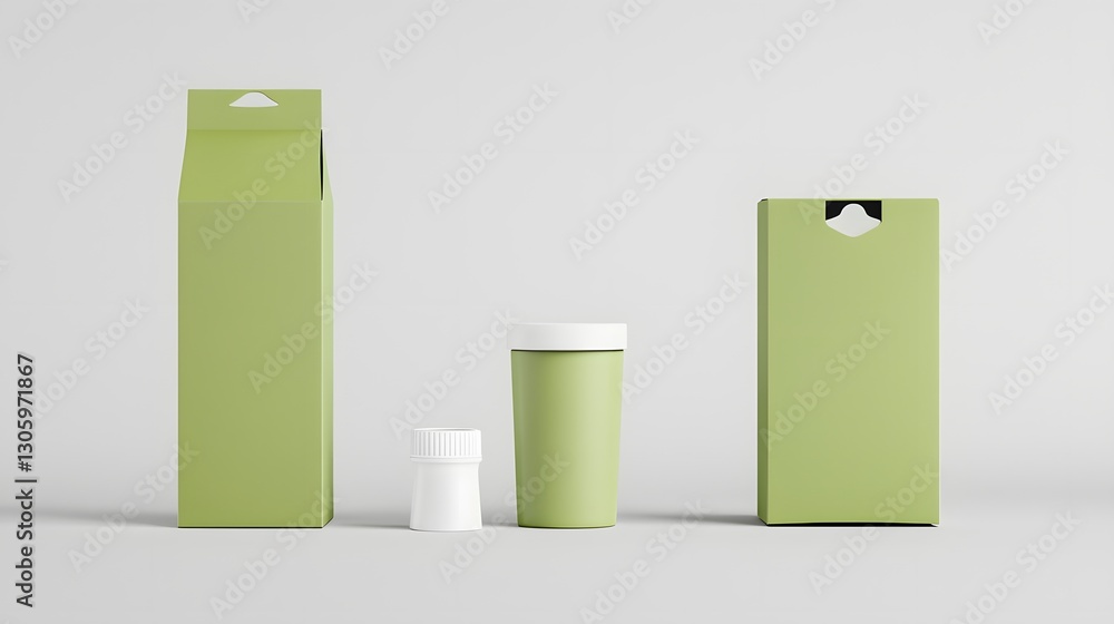 Poster photo of a slim carton juice box with a matte finish and a white screw cap displayed in a minimalist studio setting  The image showcases the clean