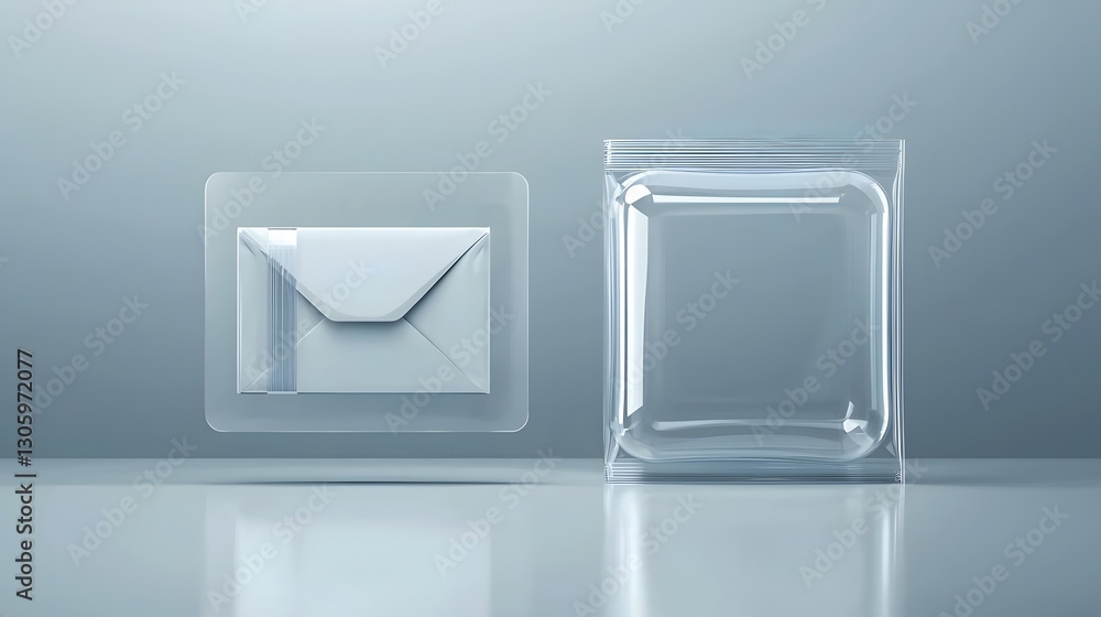 Poster photo of a transparent bubble mailer with a glossy surface and clean minimalist design the packaging