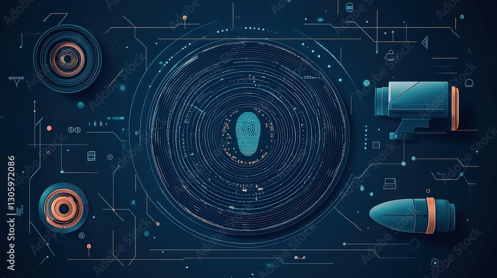 Poster modern digital technology design featuring circular patterns and futuristic elements