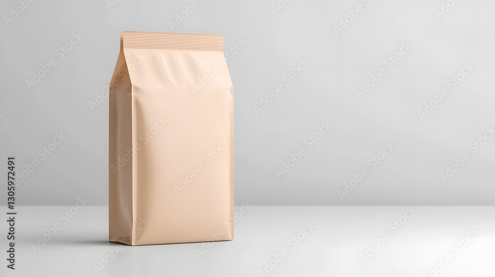 Aufkleber photograph of a blank biodegradable and compostable paper or kraft pouch with a soft matte finish in