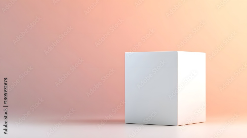Leinwandbilder photograph of a glossy white cube box with rounded corners isolated on a gradient background  Minimalist clean and simple design for product display mockup or studio setup