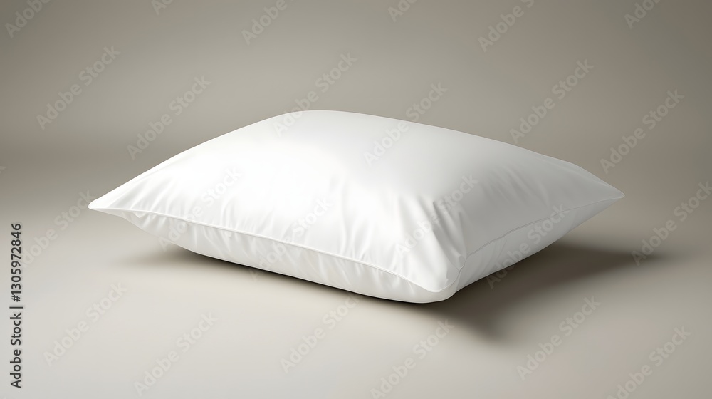 Poster photograph of a matte white pillow pouch with sealed edges gently floating on a neutral minimalist b