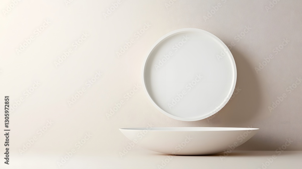 Poster photograph of a minimalist white pie box with a sleek and blank exterior design floating on a soft p