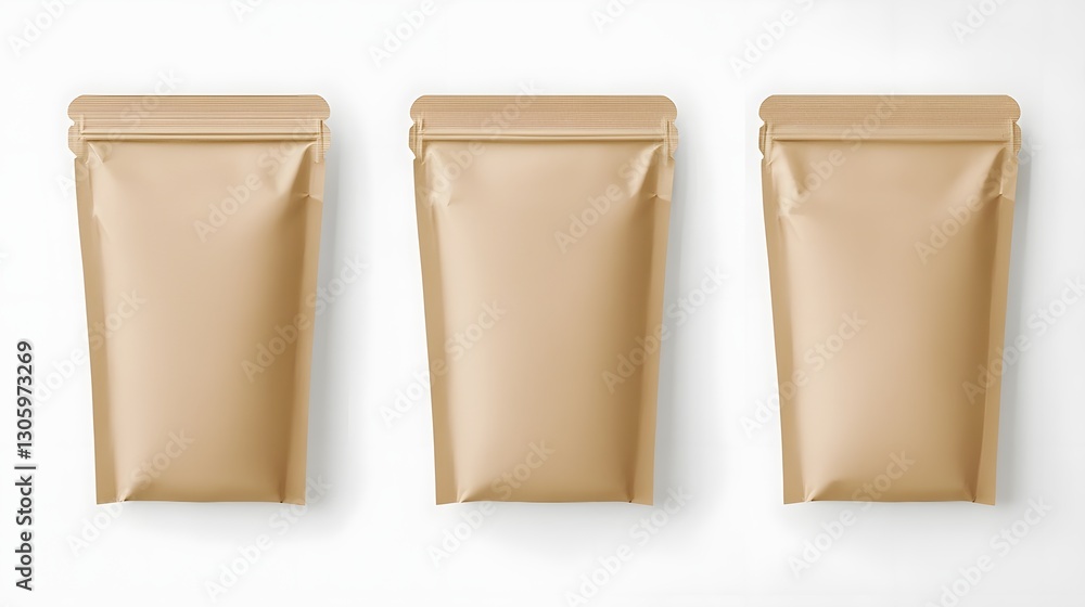 Poster photograph of an unbranded eco friendly kraft paper refill pouch with a flat bottom for design mocku