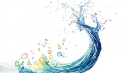 Fototapeta premium Dynamic Blue Water Wave Splash with Colorful Bubbles