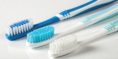 Vintage Bathroom Still Life: Closeup Blue White Toothbrushes
