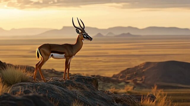 Springbok at sunrise, African savanna, wildlife, majestic, scenic landscape, perfect for nature calendars