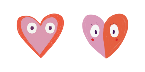 vector illustration of cartoon cute hearts,cute kid doodle style,png