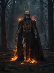 Naklejka premium The Skeletal King Emerges from the Inferno