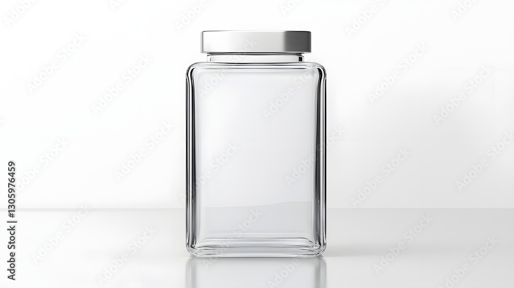 Aufkleber sleek square shaped clear glass bottle with a flat silver cap minimalist and industrial design for v