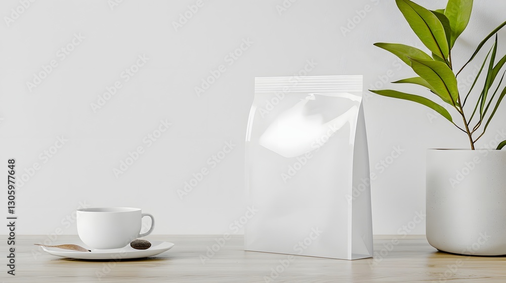 Poster transparent stand up pouch with matte frosted texture in clean minimal aesthetic for product packagi