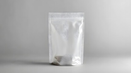 Transparent Stand Up Pouch with Matte Frosted Texture and Clean Minimalist Aesthetic  Simple Product Mockup or Display Template on White Background