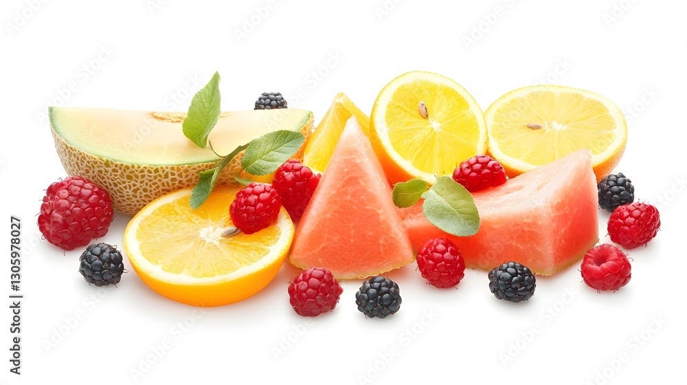 Poster vibrant and refreshing summer fruit salad composed of fresh berries sliced melons and citrus fruits 