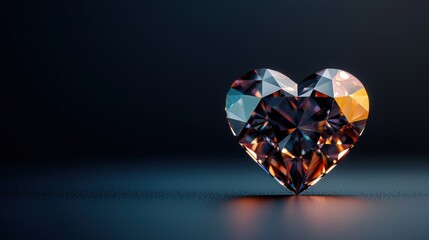 Heart shaped diamond on dark background. Concept of love, romance, and Valentine's Day.