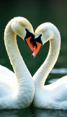 Fototapeta premium Close-up of two swans cuddling, gentle out-of-focus scenery, wild animals, serenity, couple