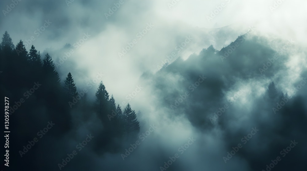 Wall mural landscape texture with deep shadows and soft mist