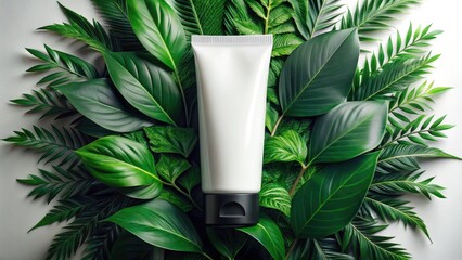 Hand Cream, Green Leaves, Monochrome, Beauty Product Photography, High Contrast, Skincare, Cosmetic, Natural, Luxury