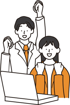 recommend clip art: 笑顔でガッツポーズをする女性と男性の会社員の上半身のイラスト素材