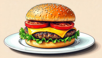 Delicious cheeseburger dish restaurant kitchen food photography bright lighting close-up culinary delight
