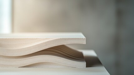 Closeup of Curved Wood Panels Modern Studio Photography Minimalist Environment Artistic Viewpoint