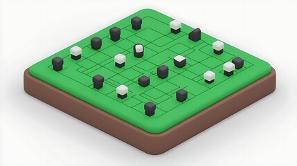 Colorful Board Game with Simple Plastic Pieces on Green Surface