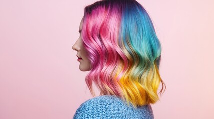Woman with colorful dyed hair. Beauty concept. Hair coloring.
